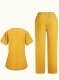 Women Elastic Scrub Pants Set Breathable V Neck Short Sleeve Solid Color Polyester Spandex 
